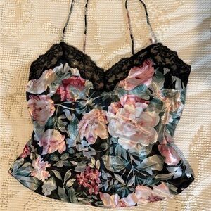 Vintage Floral Lace Trim Camisole Top